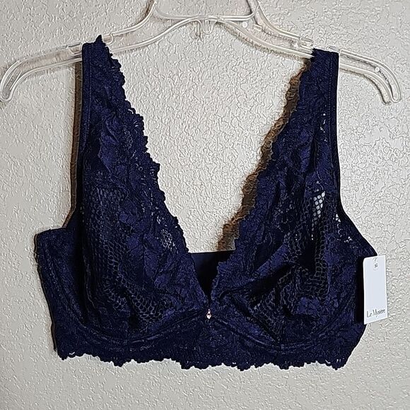 NWT Le Mystere Lace Allure Longline convertible underwire bra 36D Blue - Picture 2 of 9